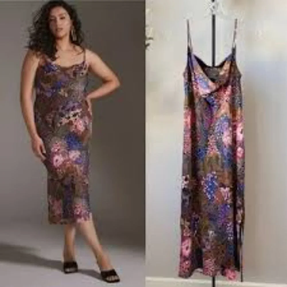 Anthropologie Elyse Luxe Bias Cut Slip Dress Multi Floral Silky ✨ 💃🏻 Medium - Picture 5 of 10